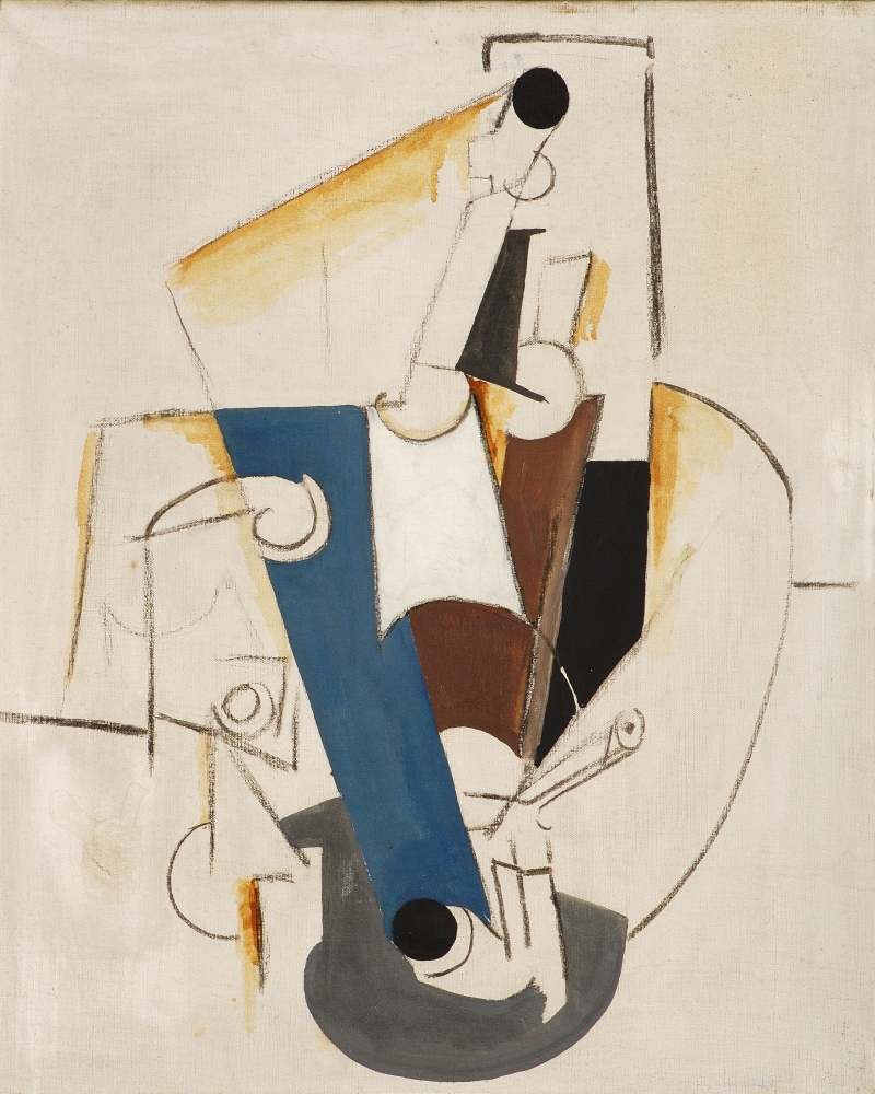 Emil Filla, Lahev, sklenice a dýmka, 1913, ZČG Emil Filla, Lahev, sklenice a dýmka, 1913, ZČG