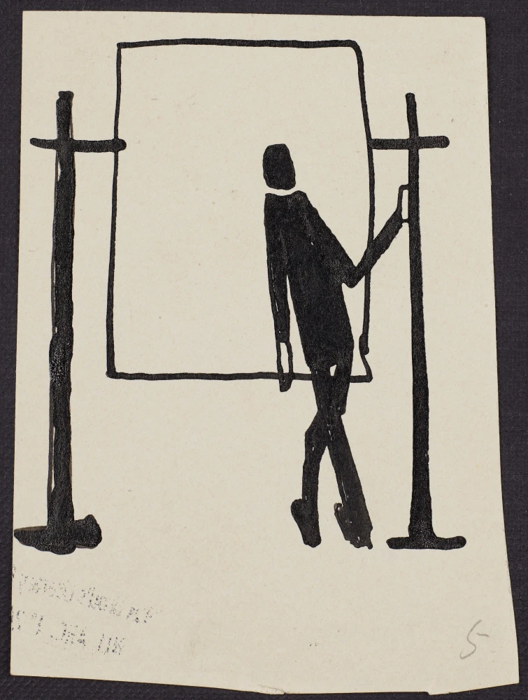Franz Kafka, kresba z černého zápisníku, kolem 1923, Archiv Maxe Broda, Národní knihovna Izraele Franz Kafka, kresba z černého zápisníku, kolem 1923, Archiv Maxe Broda, Národní knihovna Izraele