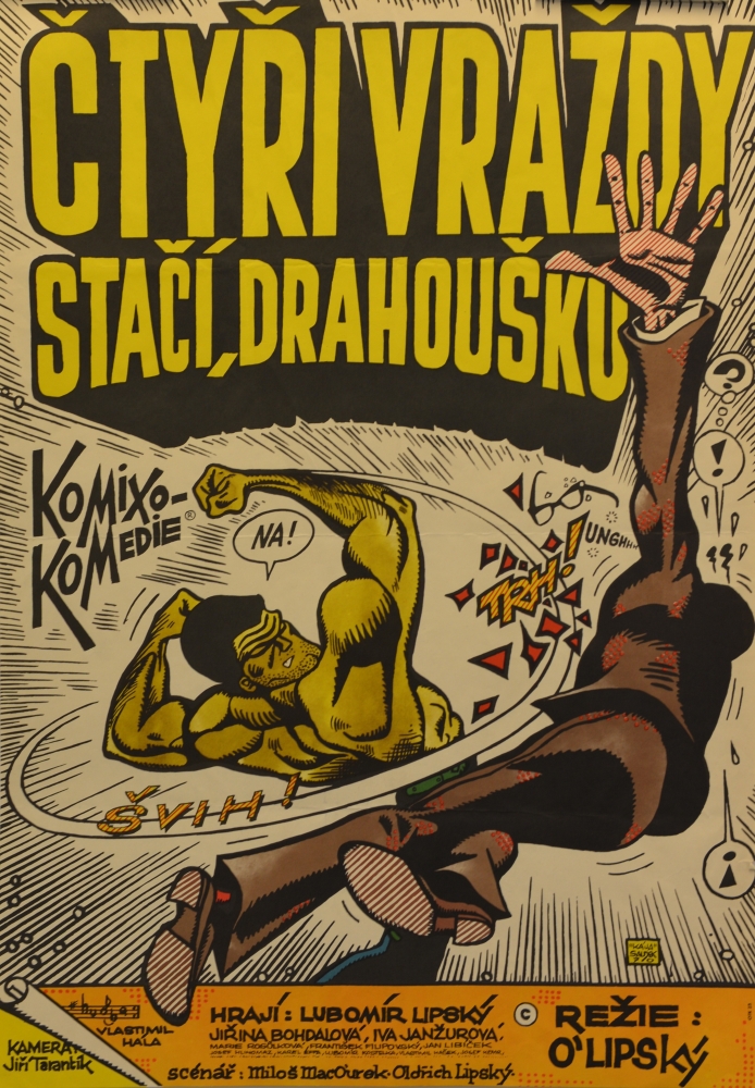 Kája (Karel) Saudek, Čtyři vraždy stačí, drahoušku, 1970, filmový plakát, tisk z plochy (ofset), papír, v 82,6 cm, s 57,5 cm, Moravská galerie v Brně Kája (Karel) Saudek, Čtyři vraždy stačí, drahoušku, 1970, filmový plakát, tisk z plochy (ofset), papír, v 82,6 cm, s 57,5 cm, Moravská galerie v Brně