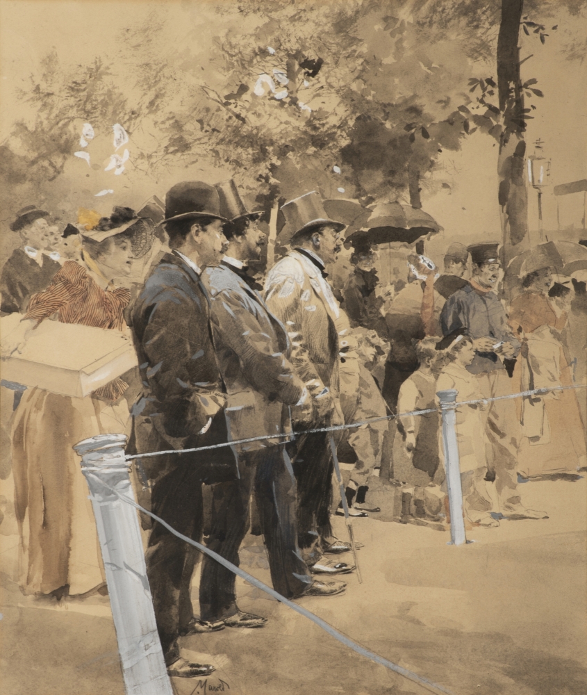 Luděk Marold, Pařížští zvědavci - Před loutkovým divadlem, 1891, ZČG Luděk Marold, Pařížští zvědavci - Před loutkovým divadlem, 1891, ZČG