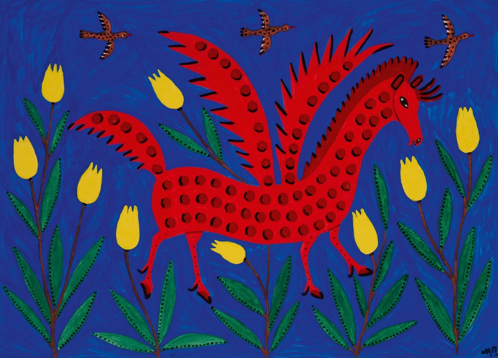 Marie Prymačenko, Okřídelný kůň, 1982 Marie Prymačenko, Okřídelný kůň, 1982
