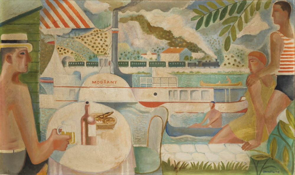 Otakar Mrkvička, Vltavské nábřeží s parníkem, 1943, Národní galerie Otakar Mrkvička, Vltavské nábřeží s parníkem, 1943, Národní galerie