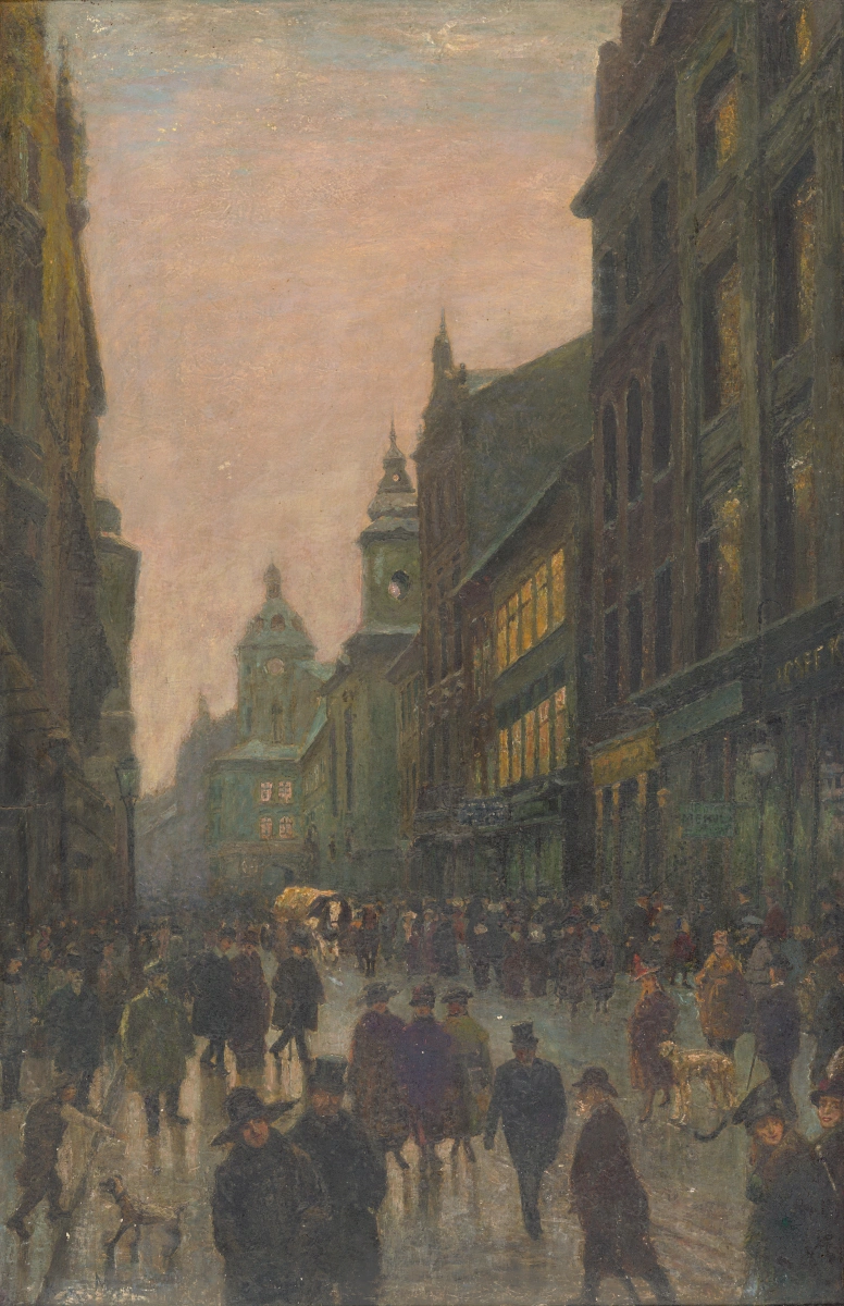 Karel Mašek, Březnový večer ve Fodermayerově ulici, 1916, ZČG Karel Mašek, Březnový večer ve Fodermayerově ulici, 1916, ZČG