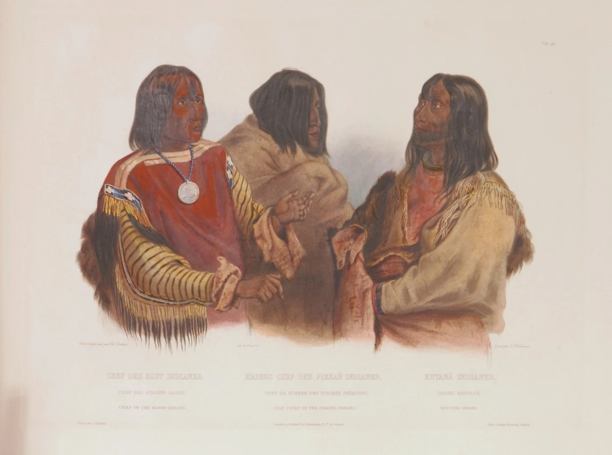 Karl Bodmer, Portréty tří náčelníků, list z alba Voyage dans l´Amerique du Nord, Paříž – Londýn 1839, NPÚ Karl Bodmer, Portréty tří náčelníků, list z alba Voyage dans l´Amerique du Nord, Paříž – Londýn 1839, NPÚ