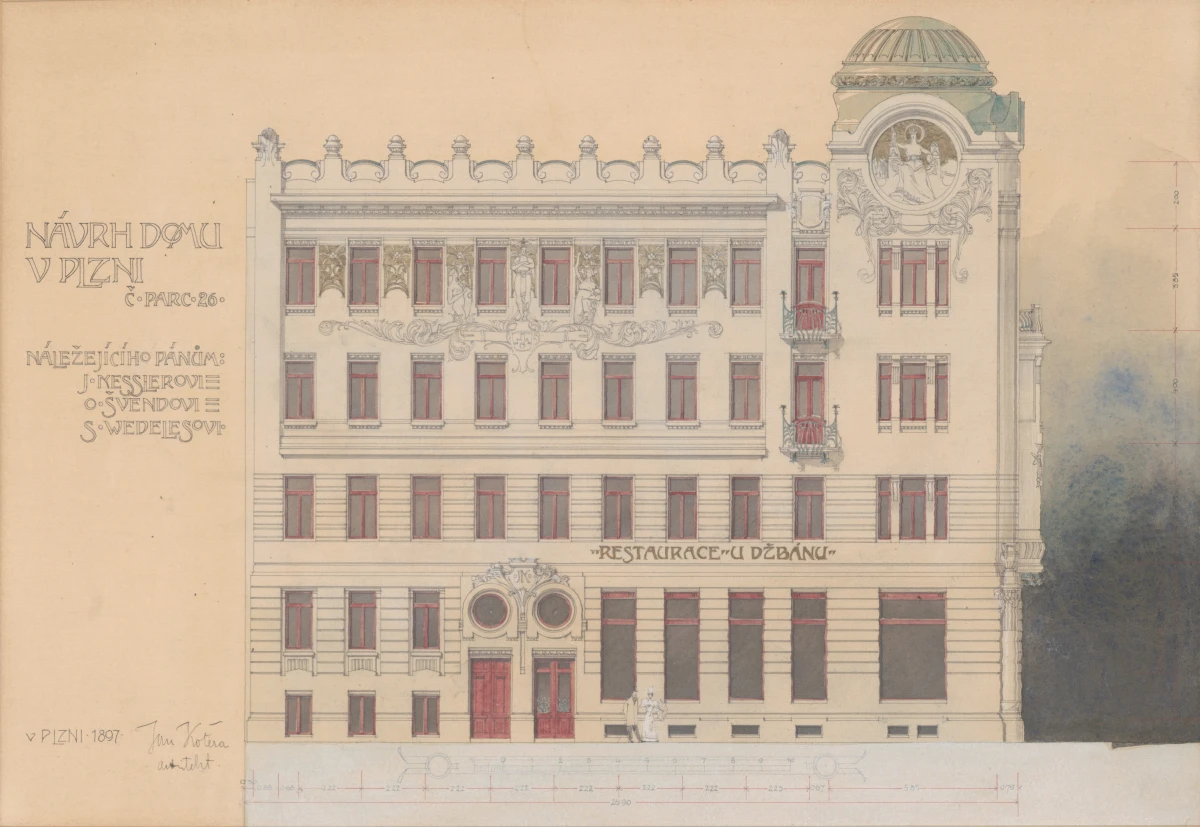 Jan Kotěra, Návrh domu v Plzni (Restaurace U Džbánu), 1897 , ZČG