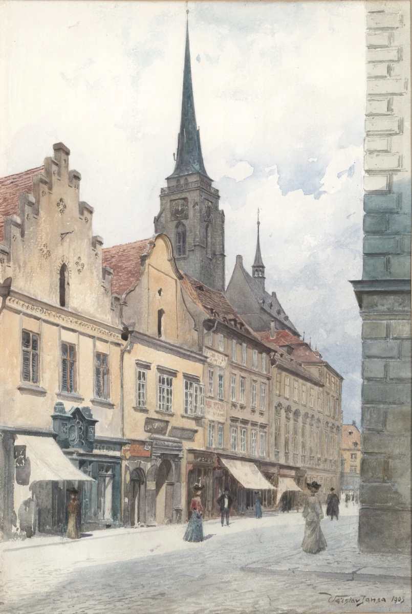 Václav Jansa, Riegrova ulice (z cyklu Stará Plzeň), 1905 Václav Jansa, Riegrova ulice (z cyklu Stará Plzeň), 1905