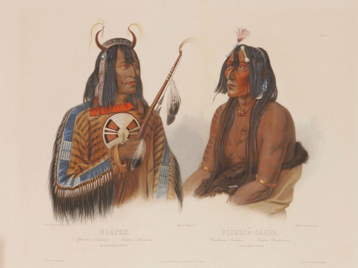 Chollet & Hurlimann (rytci) – Karl Bodmer (kresba), Noapeh z kmene Assiniboinů. Psihdja-Sahpa z kmene Yankton, list z alba ke knize Maximilian Prinz zu Wied, Reise in das innere Nord-America in den Jahren 1832 bis 1834, 1840–1844, Národní památkový ústav Chollet & Hurlimann (rytci) – Karl Bodmer (kresba), Noapeh z kmene Assiniboinů. Psihdja-Sahpa z kmene Yankton, list z alba ke knize Maximilian Prinz zu Wied, Reise in das innere Nord-America in den Jahren 1832 bis 1834, 1840–1844, Národní památkový ústav